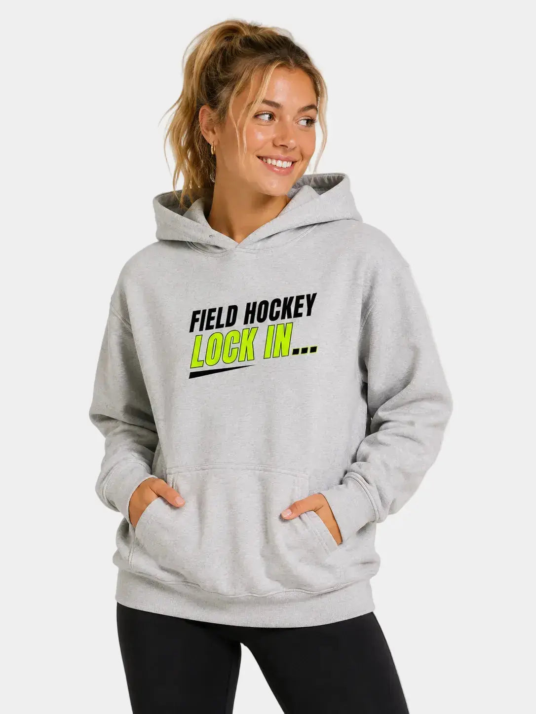 Field hockey player wearing Field Hockey Lock In Heavyweight Hoodie 