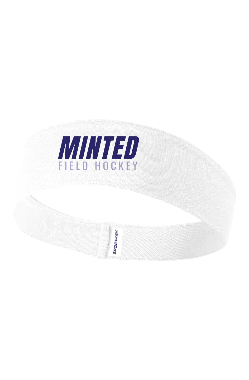 White field hockey headband featuring Minted Field Hockey logo