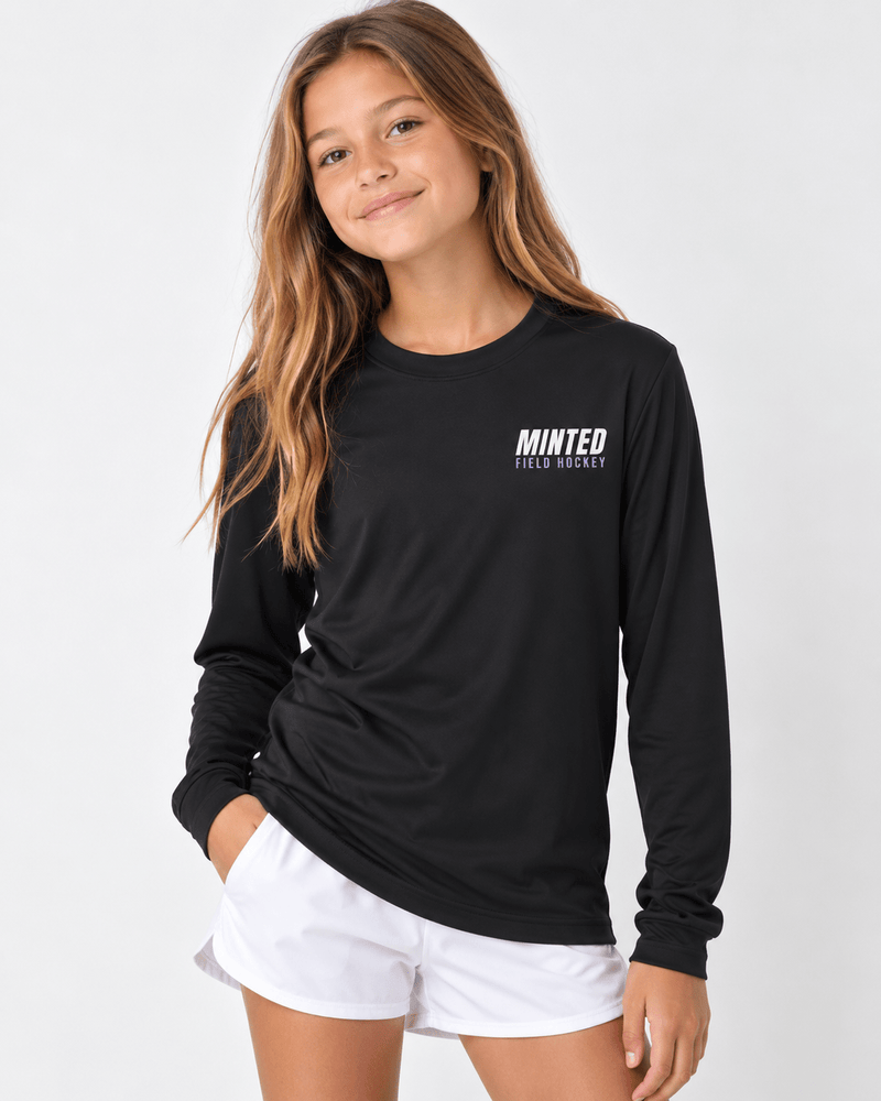 Minted Field Hockey Youth Performance Long Sleeve Tee long sleeves