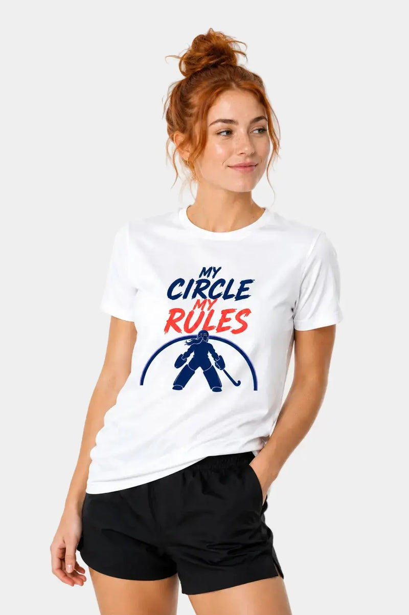 Field hockey goalie player wearing My Cicle My Rules Field Hockey Goalie T-Shirt